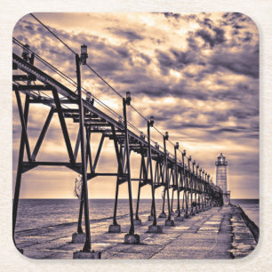 Vuurtoren en pier van Grand Haven, Grand Haven Vierkante Kartonnen Onderzetter