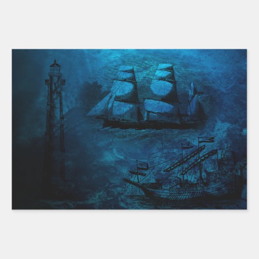 vuurtoren en schepen inpakpapier vel (Voorkant)