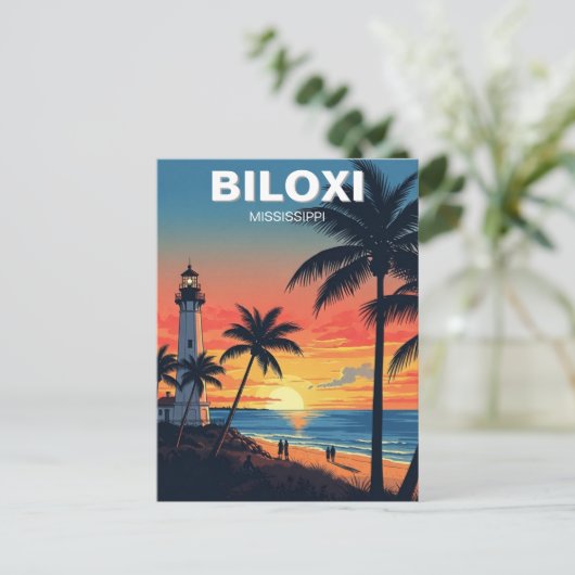 Vuurtoren en strand in Biloxi Mississippi Briefkaart (Staand voorkant)