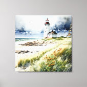 Vuurtoren en Strand Scène Canvas Afdruk (Voorkant)