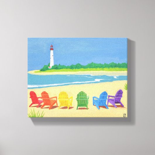 Vuurtoren en Strandstoelen Canvas Afdruk (Voorkant)