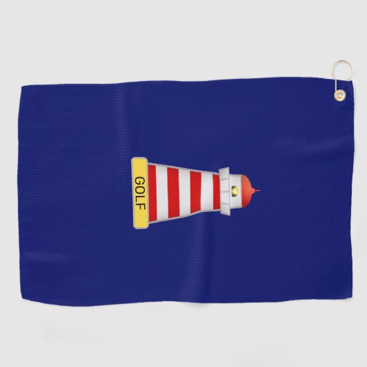 Vuurtoren en tekst op marineblauw golfhanddoek (Horizontaal)