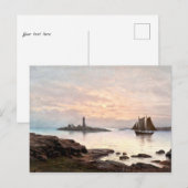 Vuurtoren en zeilboot in Moonlight Poster Briefkaart (Voorkant / Achterkant)