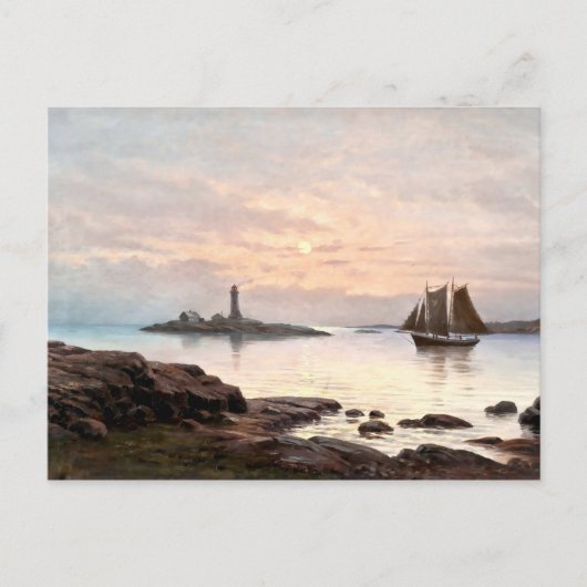 Vuurtoren en zeilboot in Moonlight Poster Briefkaart (Voorkant)
