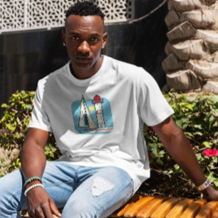 Vuurtoren en zeilboot t-shirt