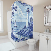 Vuurtoren en zeilboten douchegordijn (In situ)