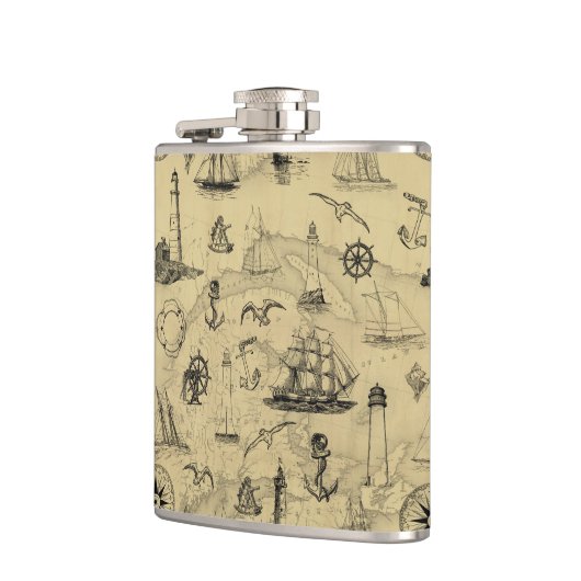 Vuurtoren en zeilschepen,  heupfles (Links)