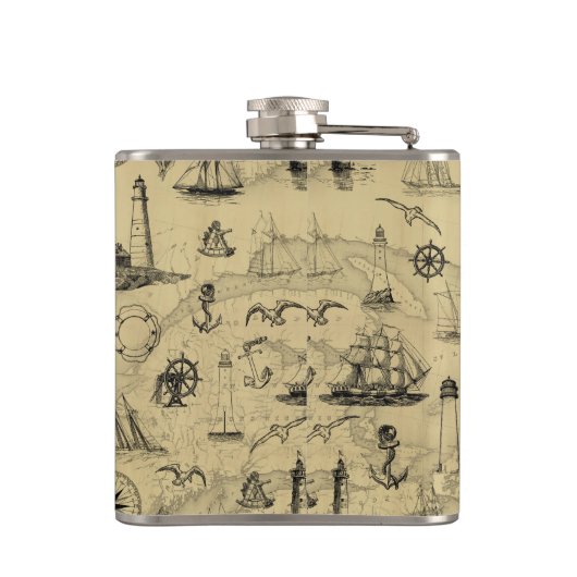 Vuurtoren en zeilschepen,  heupfles (Achterkant)