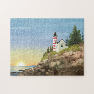 Vuurtoren en zonsondergang legpuzzel
