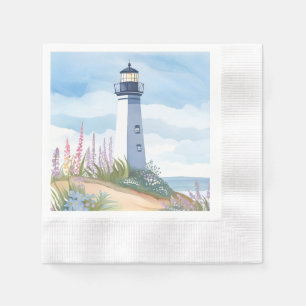 Vuurtoren in Bloei Kust Waterverf Bloemen Servet