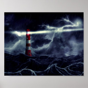 vuurtoren in de digitale illustratie van het storm poster