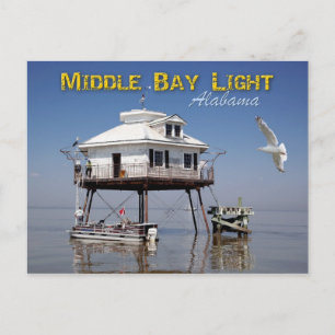 vuurtoren in de middenbaai (Mobile Bay), Alabama Briefkaart
