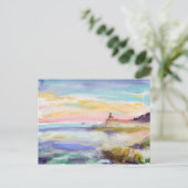 vuurtoren in Villefranche-sur-Mer. Waterverf Briefkaart (Staand voorkant)