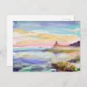 vuurtoren in Villefranche-sur-Mer. Waterverf Briefkaart (Voorkant / Achterkant)