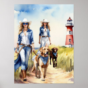 Vuurtoren Kustcowgirl - Twee hondenwandelaars Poster