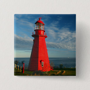 Vuurtoren La Martre Mataan op de Gaspe Vierkante Button 5,1 Cm
