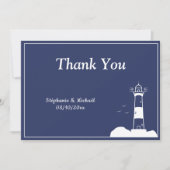 Vuurtoren Marine Blauw Bruiloft Dank u Kaart (Voorkant)