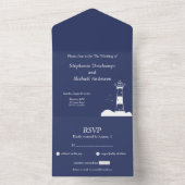 Vuurtoren Marine Blauw Bruiloft RSVP All In One Uitnodiging (Binnen)
