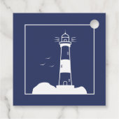 Vuurtoren marine blauwe bruiloft dank u bedankjes labels (Achterkant)