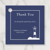 Vuurtoren marine blauwe bruiloft dank u bedankjes labels (Voorkant)