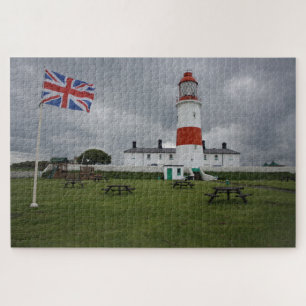 Vuurtoren met de Britse vlag Legpuzzel