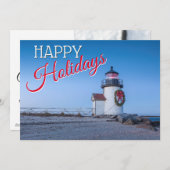 Vuurtoren met een kerstkrans feestdagenkaart (Voorkant / Achterkant)