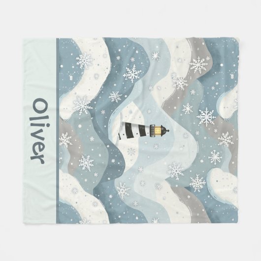 Vuurtoren met ijzige golven en sneeuwvlokken Nauti Fleece Deken (Voorkant (Horizontaal))