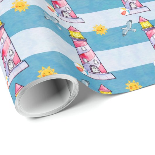 Vuurtoren met rode Waterverf Cadeaupapier (Rol Hoek)