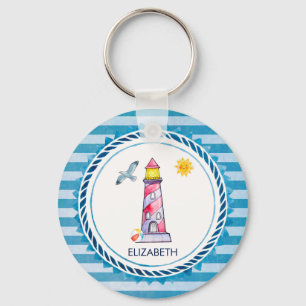 Vuurtoren met rode Waterverf Sleutelhanger