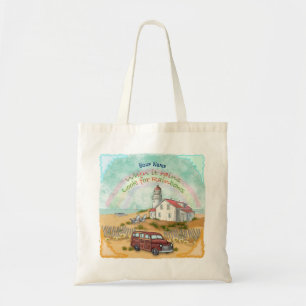 Vuurtoren met strand regenboog  tote bag