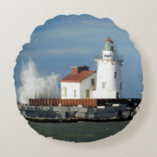 Vuurtoren met Wave Round Pillow Rond Kussen