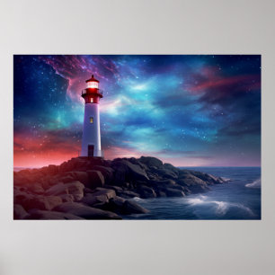 Vuurtoren Natuur World Fantastic Landscape Afbeeld Poster
