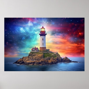 Vuurtoren Natuur World Fantastic Landscape Afbeeld Poster