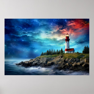 Vuurtoren Natuur World Fantastic Landscape Afbeeld Poster