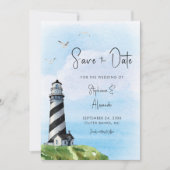 Vuurtoren Nautical Waterverf Wedding Save The Date (Voorkant)
