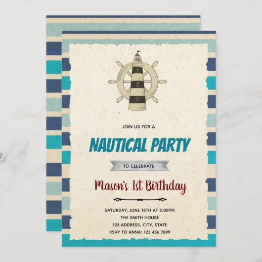 Vuurtoren — nautische themauitnodiging kaart (Voorkant / Achterkant)