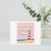 Vuurtoren omringd door zeevogel briefkaart (Staand voorkant)