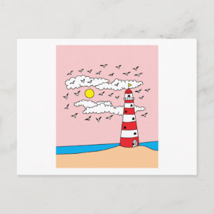 Vuurtoren omringd door zeevogel briefkaart