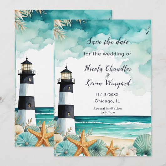 Vuurtoren Ontvangst Naar Zee Save The Date (Voorkant / Achterkant)