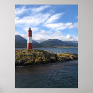 Vuurtoren op afstand, Kanaal van Beagle, Patagonia Poster
