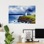 Vuurtoren op de Waterverf Cliffs Poster (Thuiskantoor)