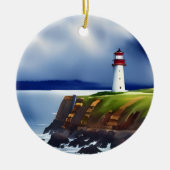 Vuurtoren op de Waterverf van Cliffs Gepersonalise Keramisch Ornament (Voorkant)