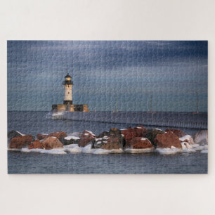 Vuurtoren op een ijzige ochtend Duluth Minnesota Legpuzzel