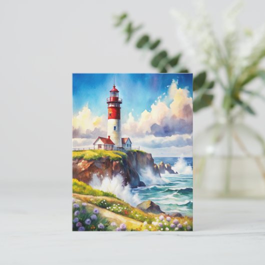 Vuurtoren op een klif briefkaart (Staand voorkant)