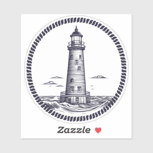 Vuurtoren op het zee in ronde touw lijst sticker (Vel)