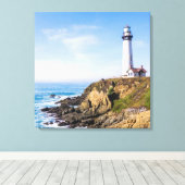 vuurtoren op heuvelblauwe hemel witte dakoceaan canvas afdruk (Insitu (Houten vloer))