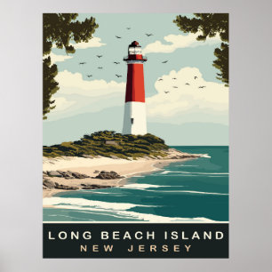 Vuurtoren op Long Beach Island Coast, Reizen Poster