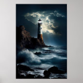 Vuurtoren op Rocky Cliff met Waves Crashing Poster (Voorkant)