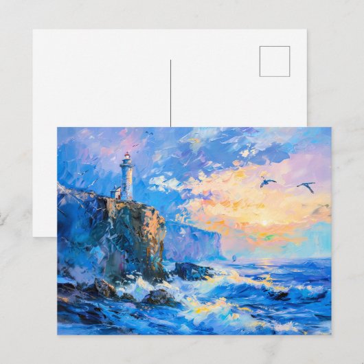 Vuurtoren op Rocky Coast Impressionist Seascape Briefkaart (Voorkant / Achterkant)