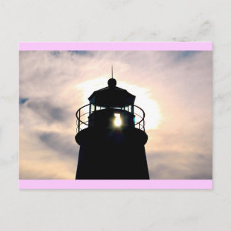 vuurtoren op zonsondergang briefkaart